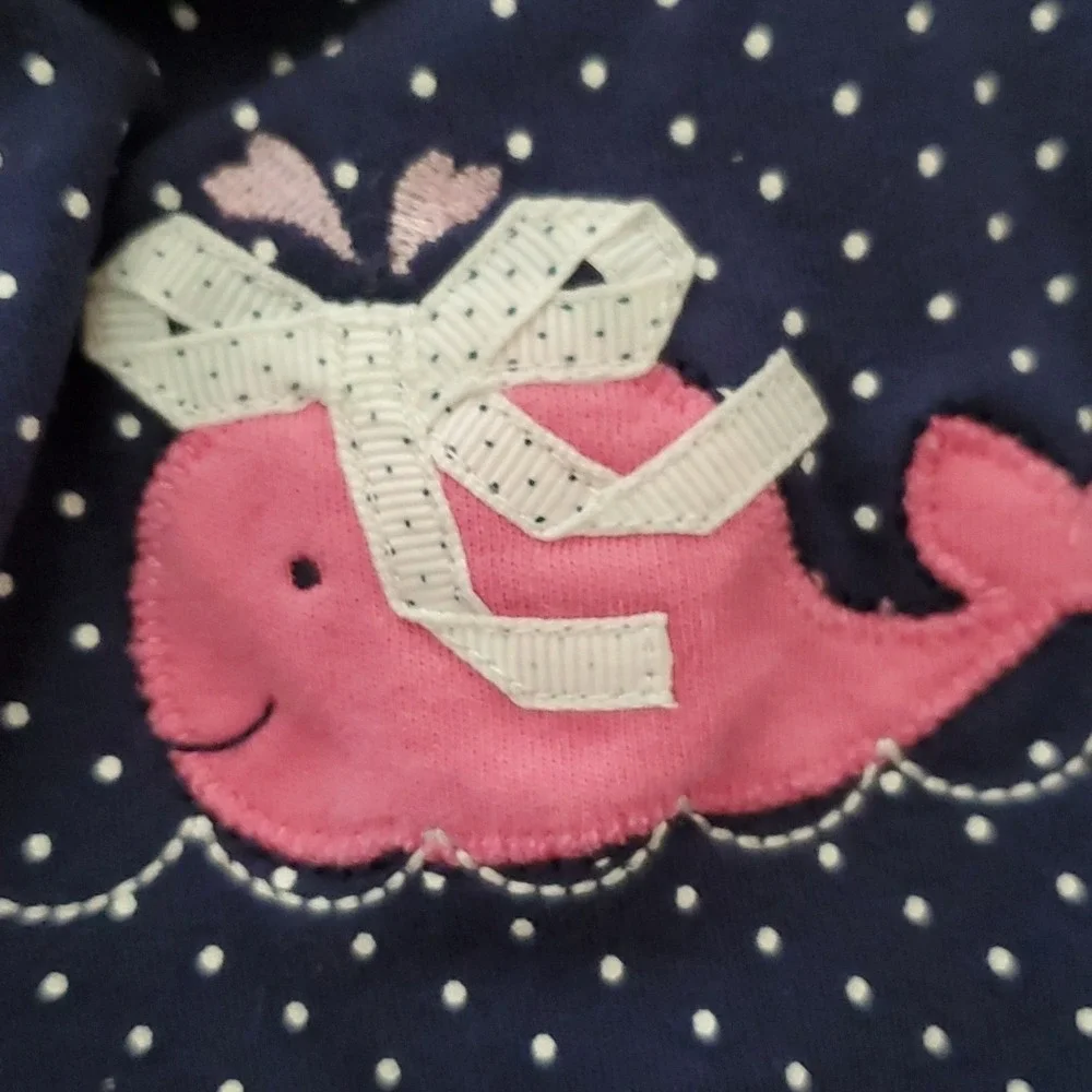Carters Girl‎ Navy Whale Polka Dott Romper with Little Me Pink Ever After Romper